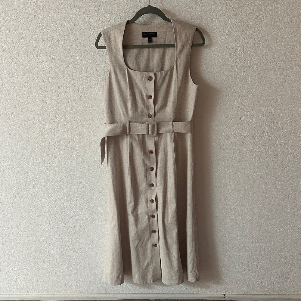 Banana Republic Linen Blend Beige Sleeveless Midi Dress